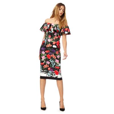 Multi-coloured floral print plus size dress